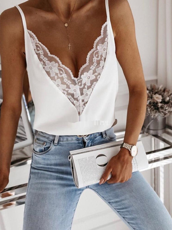 Levoire | Nouvelle broderie pointue décolleté en V coupe slim petites bretelles