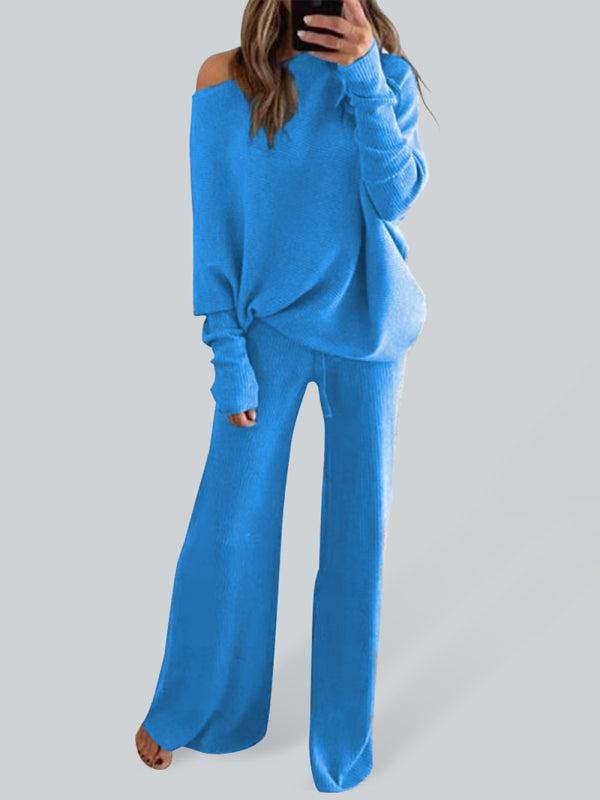 Levoire | Femmes Continuellement Ample Continuellement Off-Shoulder Robe Tricot Bleu