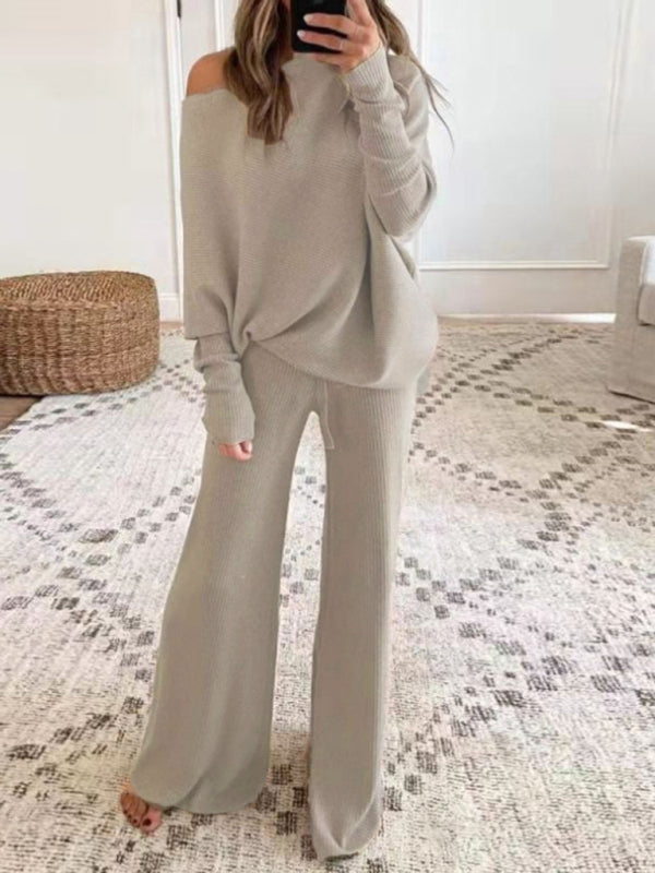 Levoire | Femmes Continuellement Ample Continuellement Off-Shoulder Robe Tricot Kaki