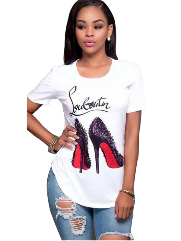 Levoire | Femmes T-shirt à impression ajusté col rond court manches T-shirt