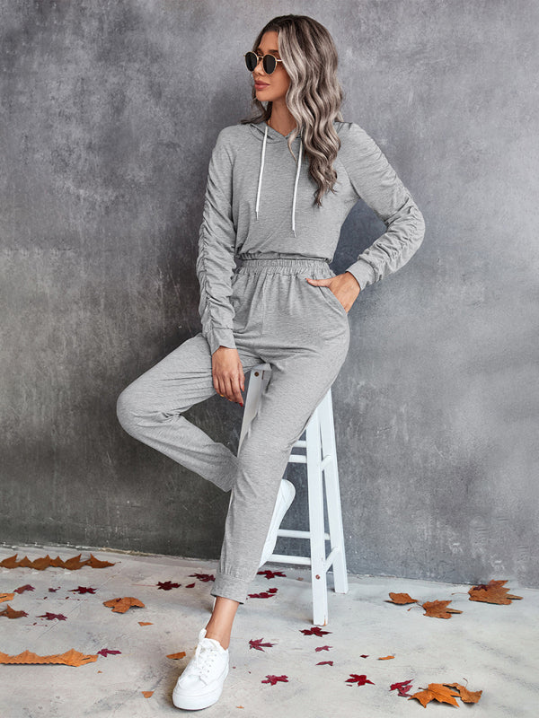Levoire | Nouveau sweat à capuche uni décontracté à manches longues avec plissé