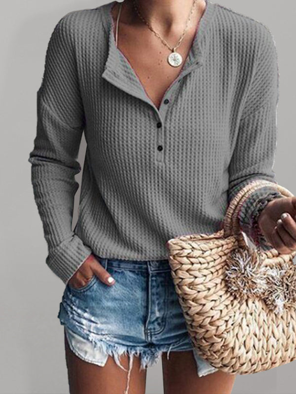 Levoire | Chemises pour femmes Col rond Ouvert Tube Manches longues Unicolore T-shirt Harmaa