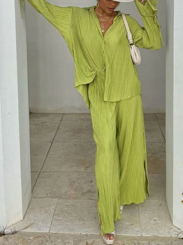 Levoire | Pour Femmes Teint Imprimé Cardigan à Manches Longues Chemise Fente Sweat Pantalon Ensemble Deux Pièces