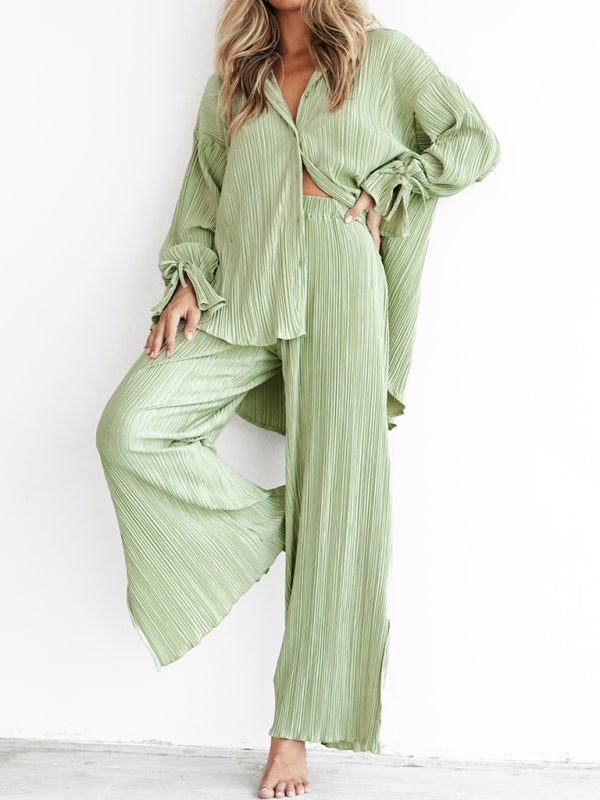 Levoire | Pour Femmes Teint Imprimé Cardigan à Manches Longues Chemise Fente Sweat Pantalon Ensemble Deux Pièces Vert clair