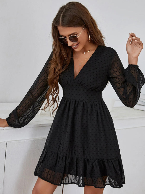 Levoire | Robe jacquard à pois élégante simple pour dames Noir