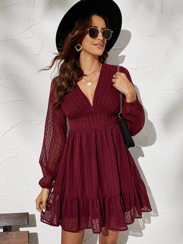 Levoire | Robe jacquard à pois élégante simple pour dames Rouge vin