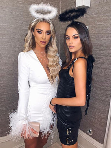 Levoire | Mesh V-neck Couture Mesh Plume Décoration Robe Slim Femmes