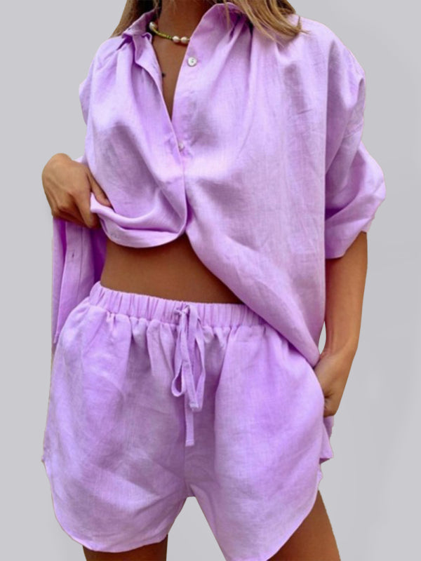 Levoire | Pour femmes Coloré Simple Blouse à manches courtes Shorts Lâche Mode Vêtements Vêtements de loisirs Violet