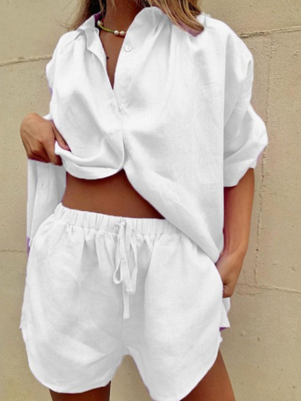Levoire | Pour femmes Coloré Simple Blouse à manches courtes Shorts Lâche Mode Vêtements Vêtements de loisirs Blanc