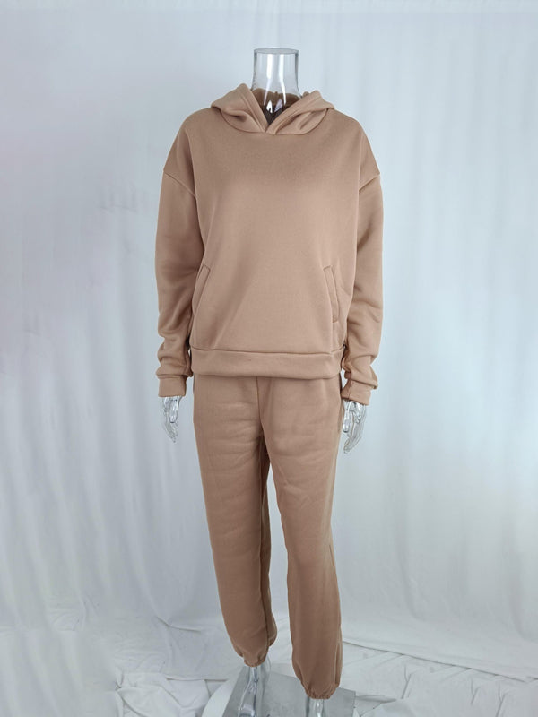 Levoire | Femme pantalon décontracté uni épais en sweat à capuche à manches longues