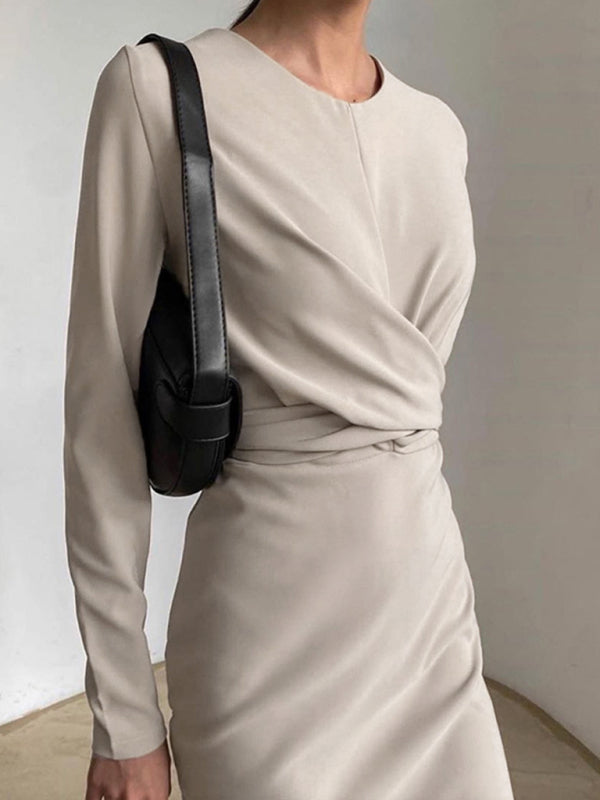Levoire | Robe portefeuille simple et élégante pour femme avec fente Cracker kaki