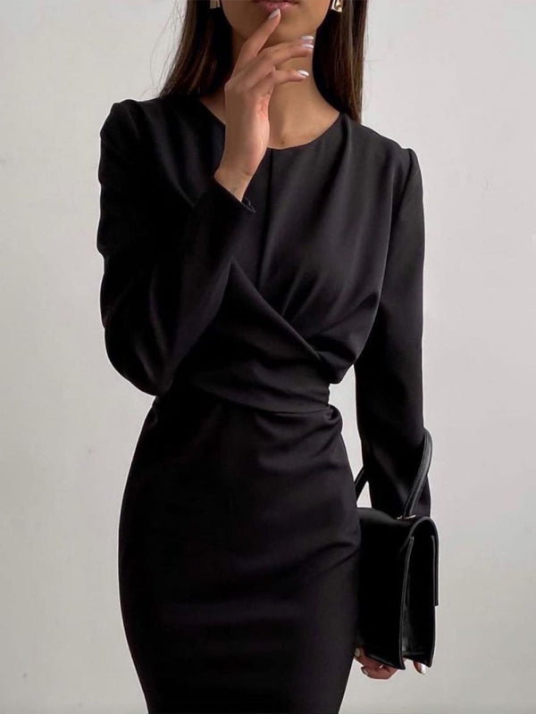 Levoire | Robe portefeuille simple et élégante pour femme avec fente Noir