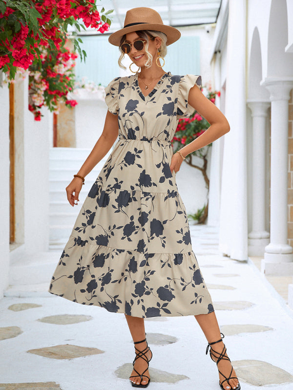 Levoire | Nouvelle robe aérienne imprimée à fleurs V décolleté