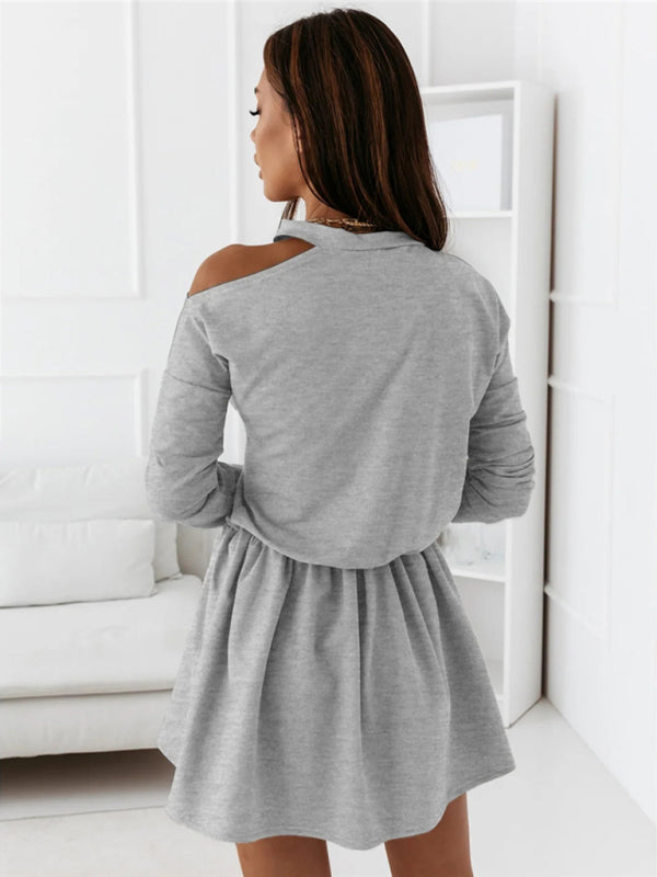 Levoire | Femme Unicolore Col Rond Off-Shoulder Robe à Manches Longues