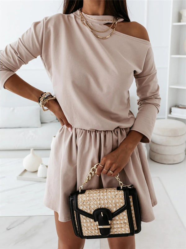 Levoire | Femme Unicolore Col Rond Off-Shoulder Robe à Manches Longues