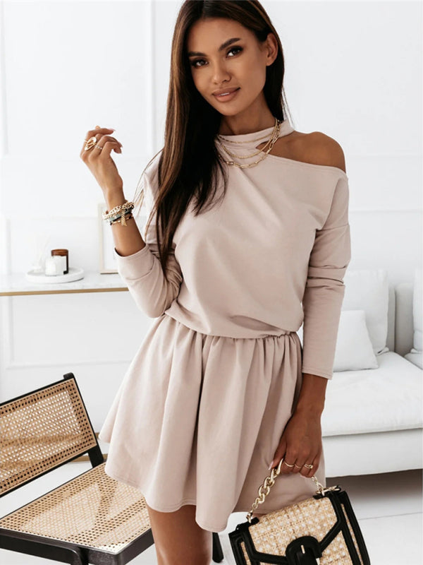 Levoire | Femme Unicolore Col Rond Off-Shoulder Robe à Manches Longues