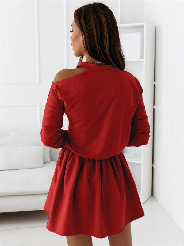 Levoire | Femme Unicolore Col Rond Off-Shoulder Robe à Manches Longues