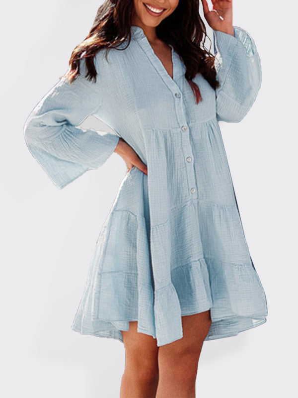 Levoire | Femmes Robe Longue à Manches Longues Unie Bleu