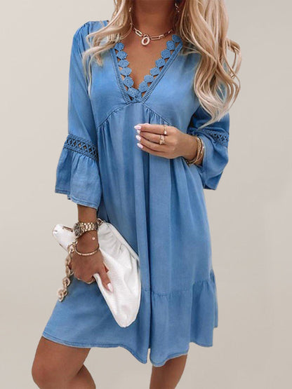 Levoire | Femmes Robe Boho à imprimé panneau pointu à col en V Bleu