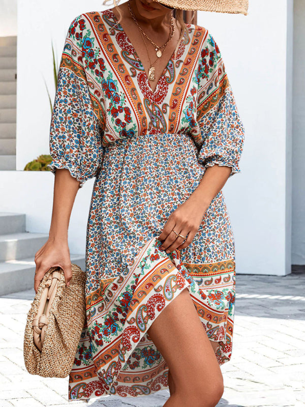 Levoire | Femmes Tissé V-Encolure Dos Nu Robe Boho