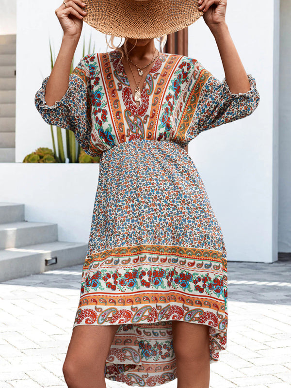 Levoire | Femmes Tissé V-Encolure Dos Nu Robe Boho Cracker kaki