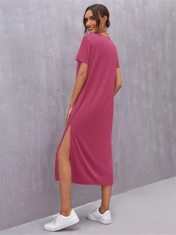 Levoire | Femme Robe à manches courtes Col rond Fente Milieu Jupe