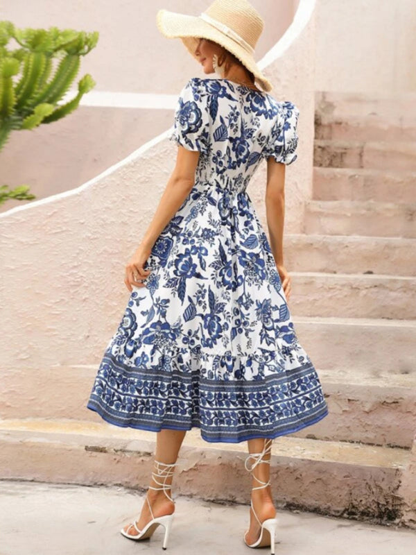 Levoire | Imprimé en position ronde robe maxi à manches bouffantes