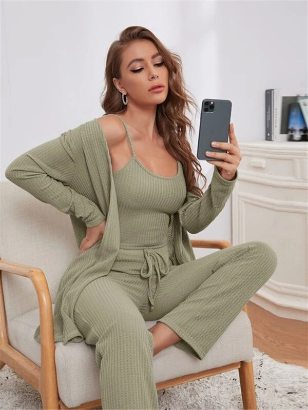 Levoire | Vêtements de lounge pour femmes Pulls puissants Robe longue trois pièces Vert