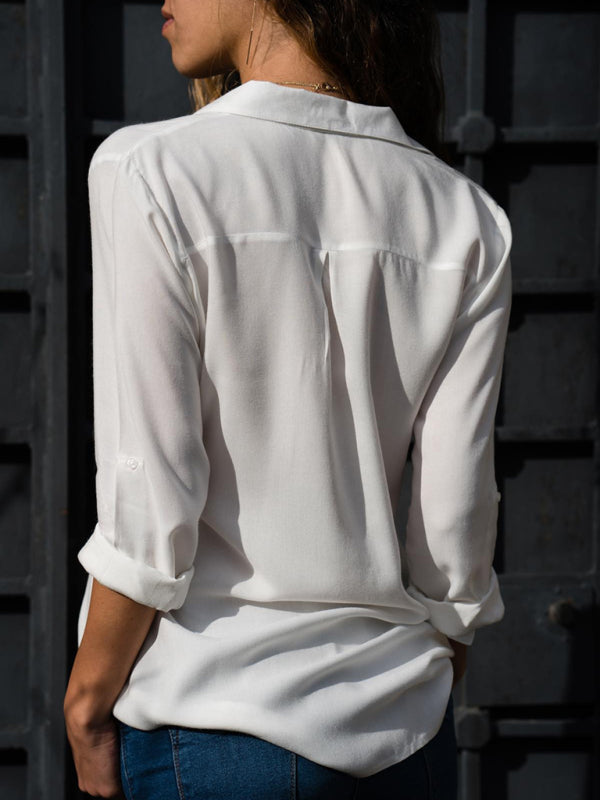 Levoire | Chemise Chic Renversée Autoconstruite Polyester Chemise Femme Blanc