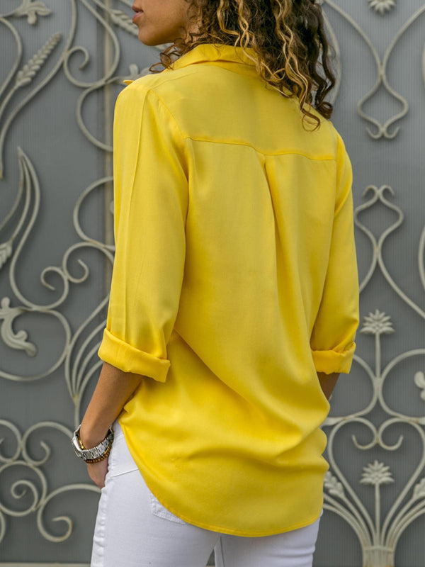 Levoire | Chemise Chic Renversée Autoconstruite Polyester Chemise Femme Jaune