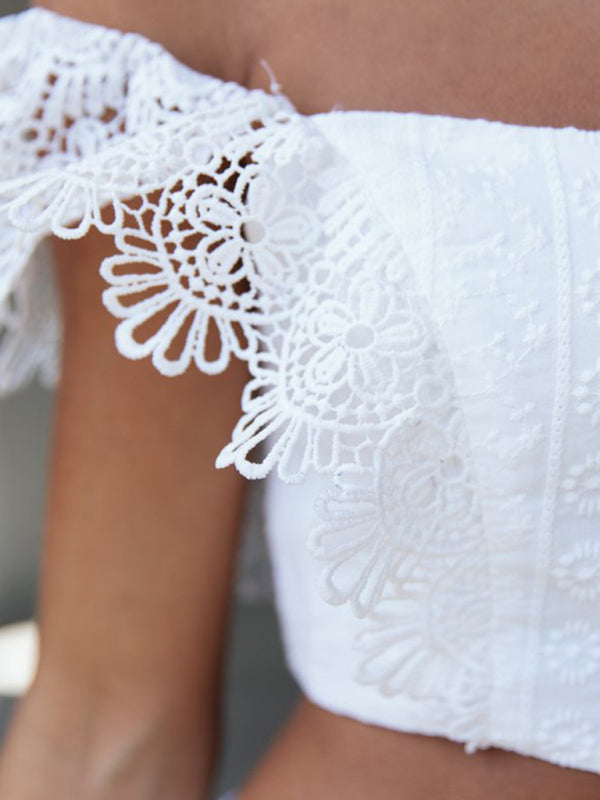 Levoire | Haut sexy à bretelle unique pour femmes en dentelle avec jupe deux pièces