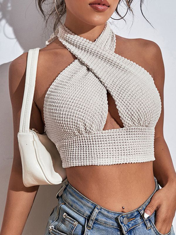Levoire | Femmes Tricot Sexy Décolleté Dos Waffle Top