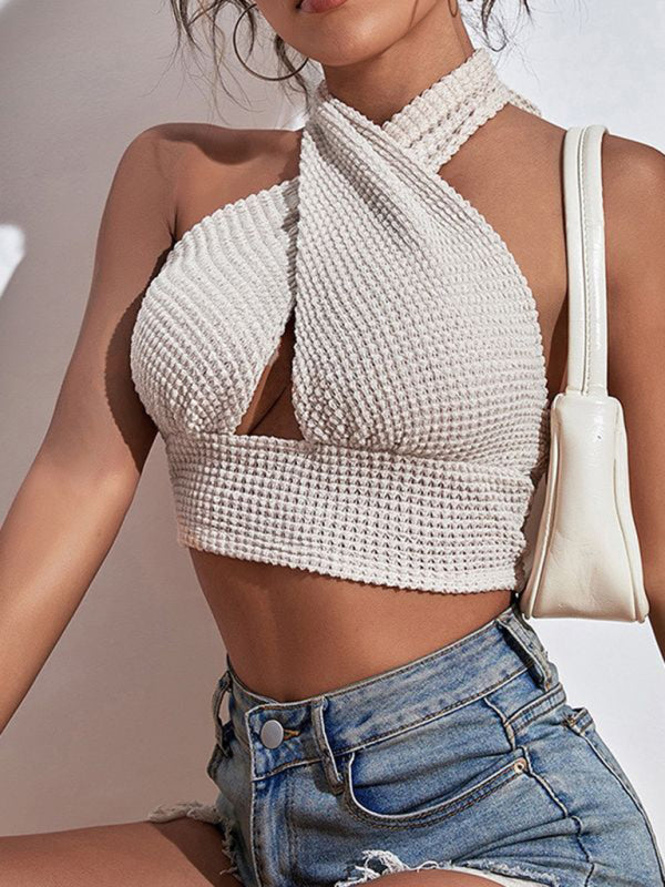 Levoire | Femmes Tricot Sexy Décolleté Dos Waffle Top