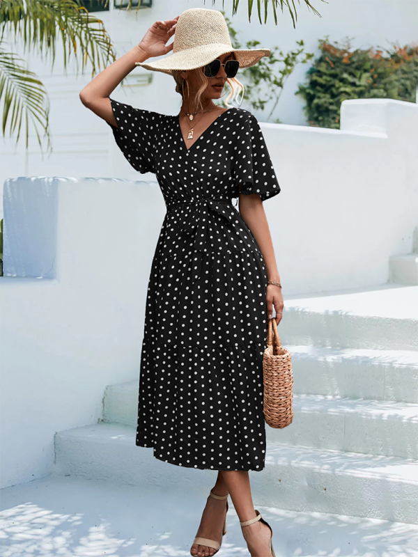 Levoire | Femmes à pois à manches courtes robe midi