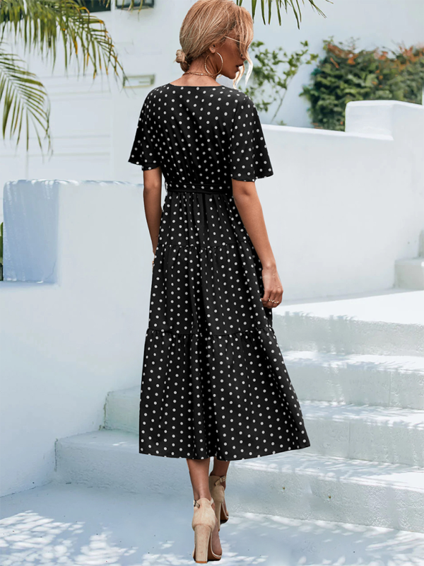 Levoire | Femmes à pois à manches courtes robe midi