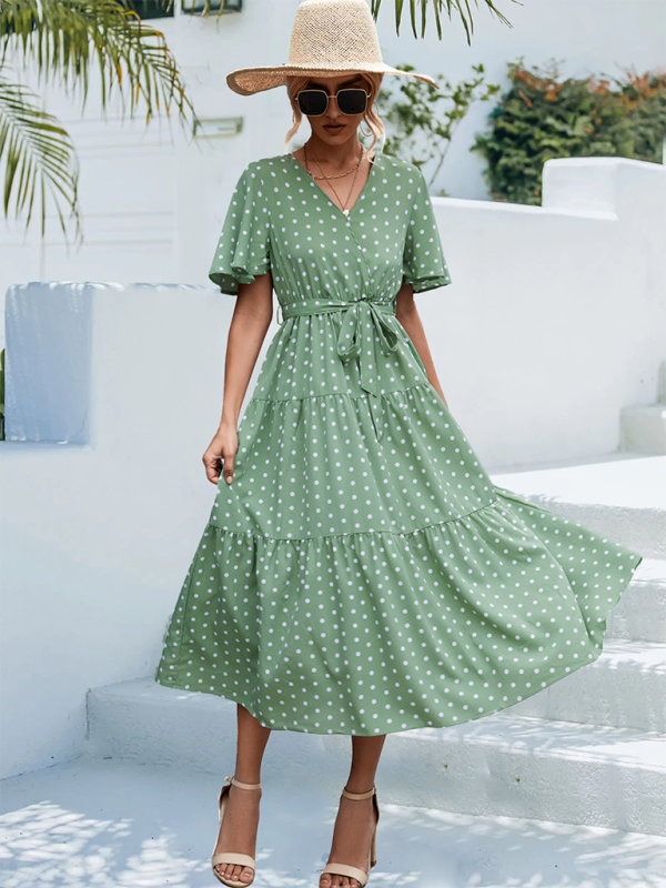 Levoire | Femmes à pois à manches courtes robe midi
