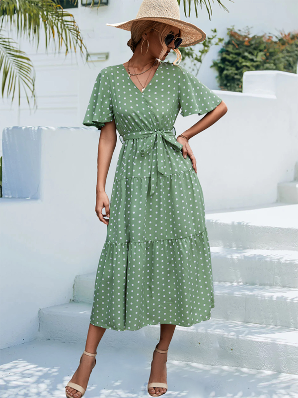 Levoire | Femmes à pois à manches courtes robe midi