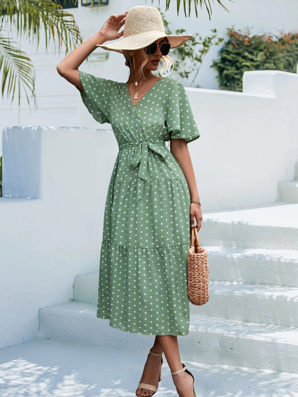 Levoire | Femmes à pois à manches courtes robe midi