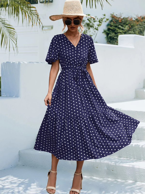 Levoire | Femmes à pois à manches courtes robe midi Couleur Champlain