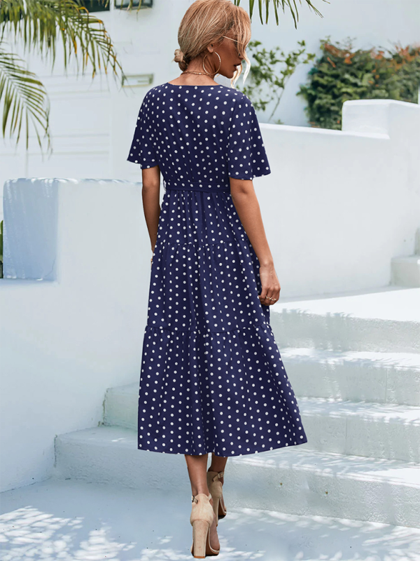 Levoire | Femmes à pois à manches courtes robe midi