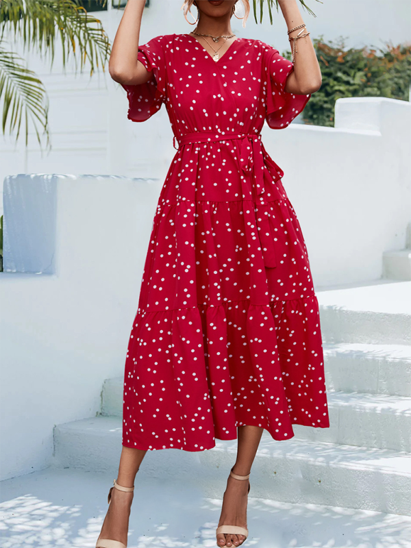 Levoire | Femmes à pois à manches courtes robe midi Rot