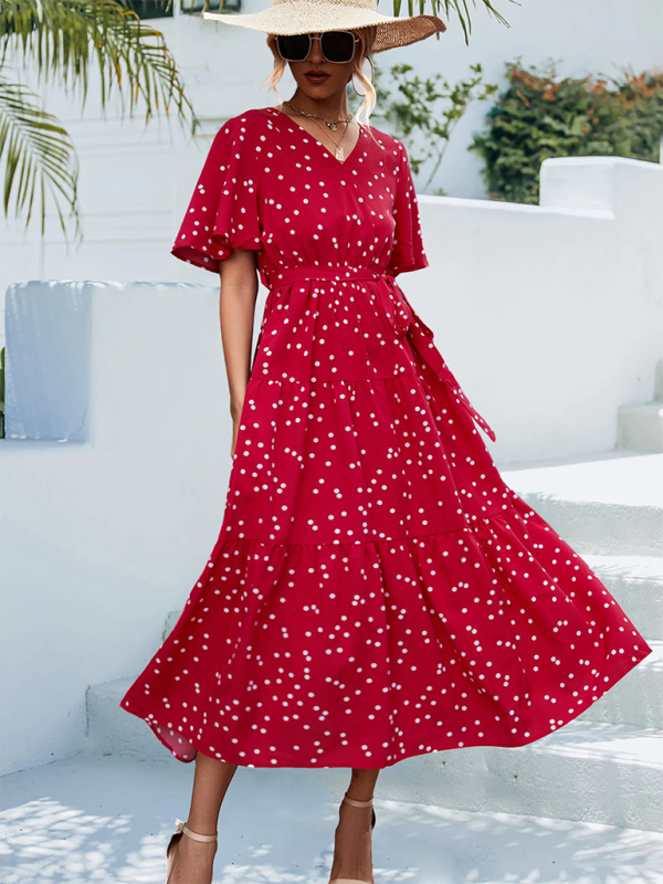Levoire | Femmes à pois à manches courtes robe midi