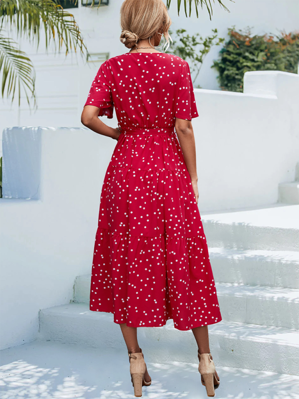 Levoire | Femmes à pois à manches courtes robe midi