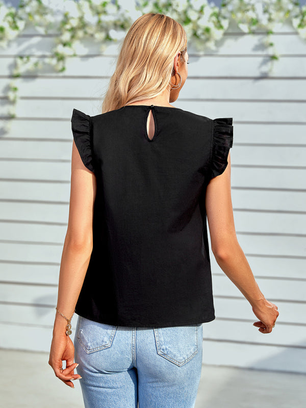 Levoire | Femme Tissée Col Rond Pointu Volant Top