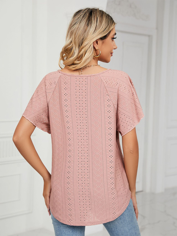 Levoire | Femmes Uni Col Ronde Bande Courtes Manches Détaché Tricot Haut