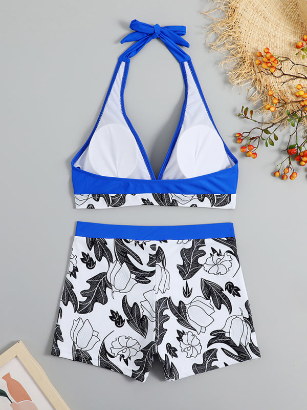 Levoire | Femme Taille Haute Boxer Liant Imprimé Uni Panneau Bikini