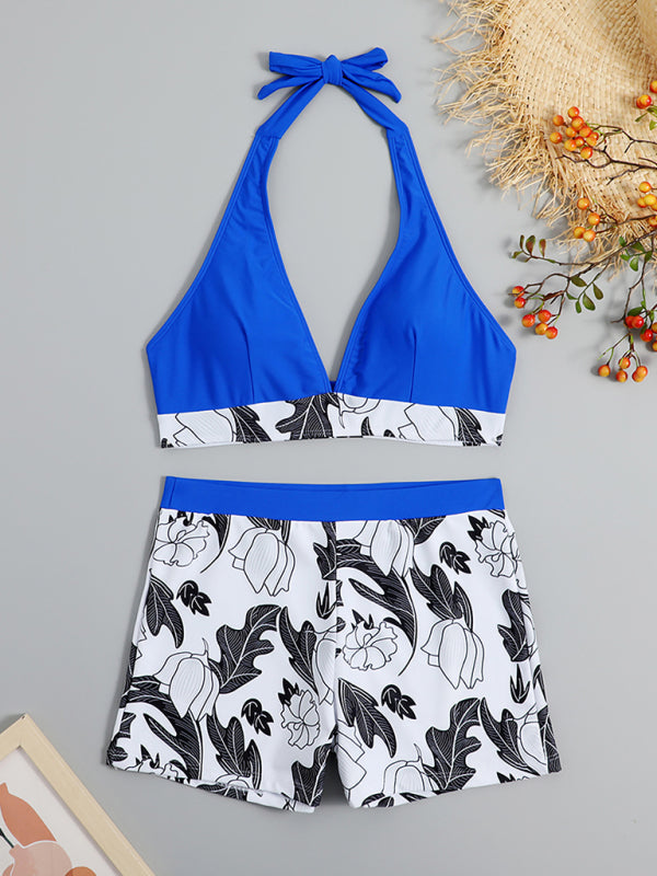 Levoire | Femme Taille Haute Boxer Liant Imprimé Uni Panneau Bikini