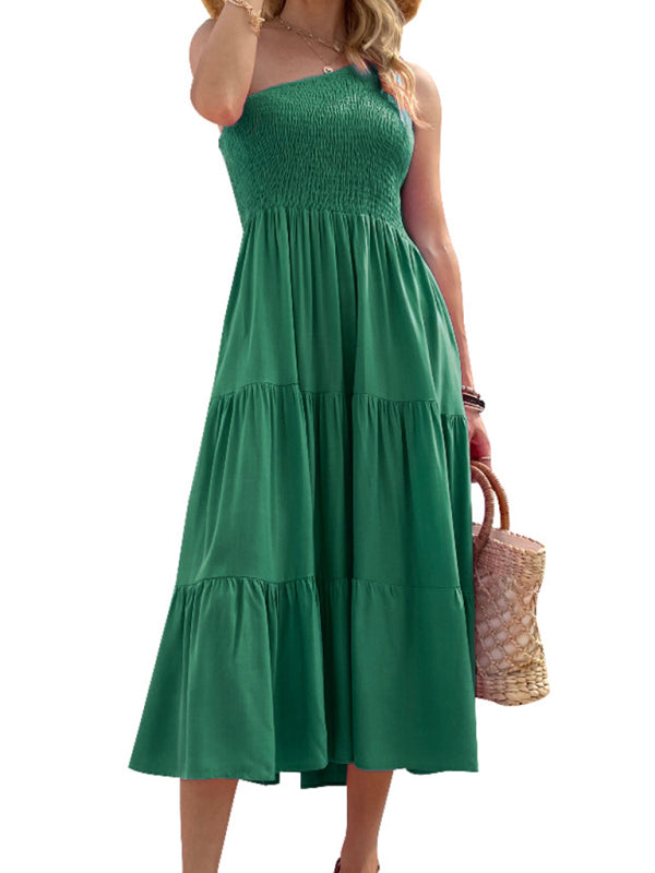 Levoire | Femmes Woven Une-Épaule Décontracté Élégant Robe Vert