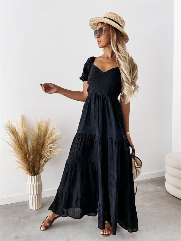 Levoire | Nouvelle robe courte à manches courtes, sans bretelles, unie, dos ouvert, sans bretelles, pour les femmes d'affaires, taille haute Must