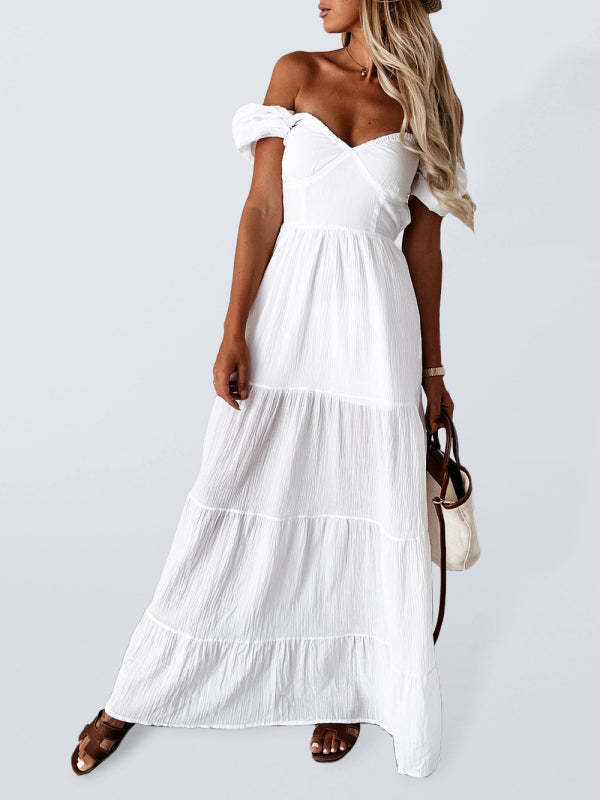 Levoire | Nouvelle robe courte à manches courtes, sans bretelles, unie, dos ouvert, sans bretelles, pour les femmes d'affaires, taille haute Blanc